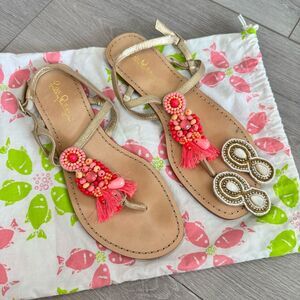 Lilly Pulitzer Island Sandals with Gold Straps 8.5